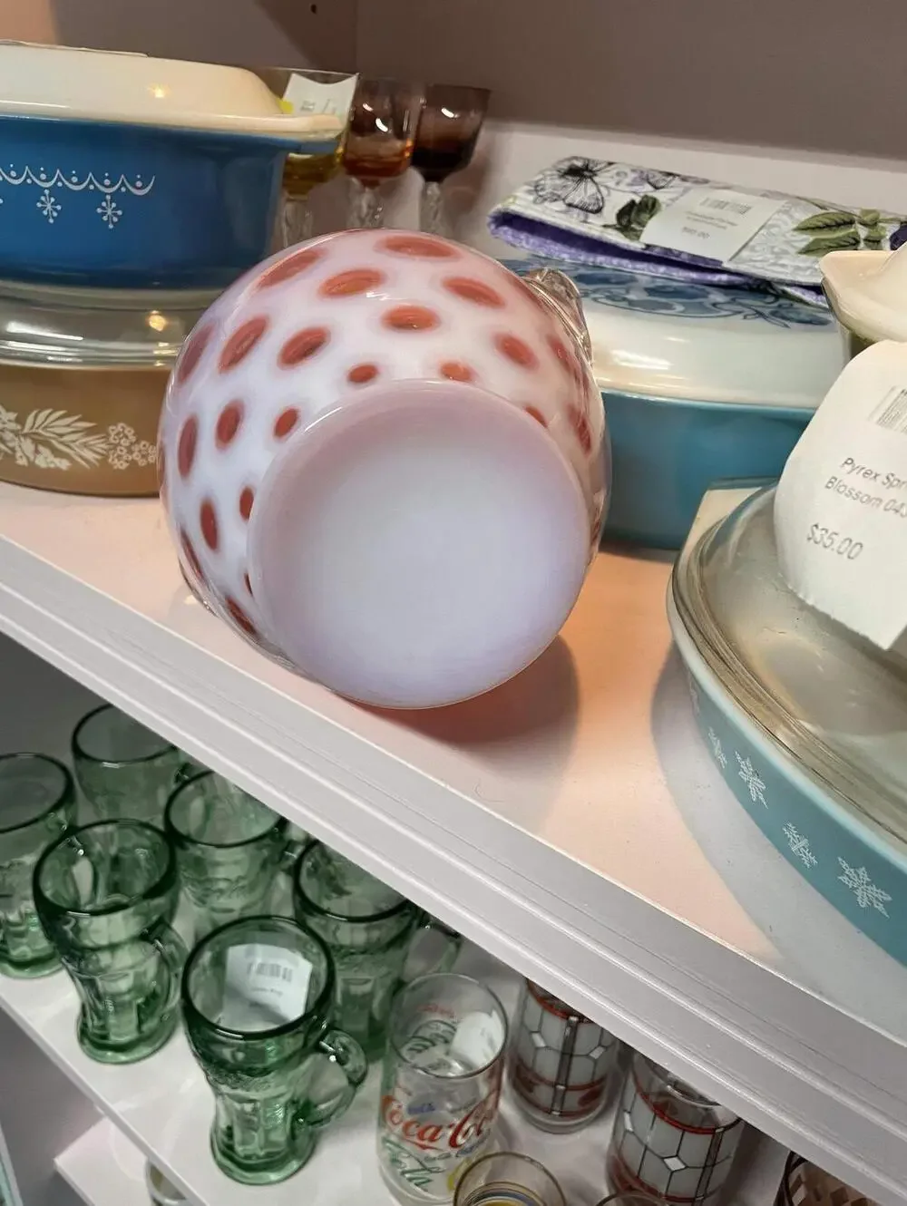 Fenton Vintage Cranberry Opalescent Coin Dot Double Handle Vase